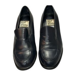 Just Libby Women's US 7.5B Loafer Black Leather Block Heel Casual Slip-On Shoes